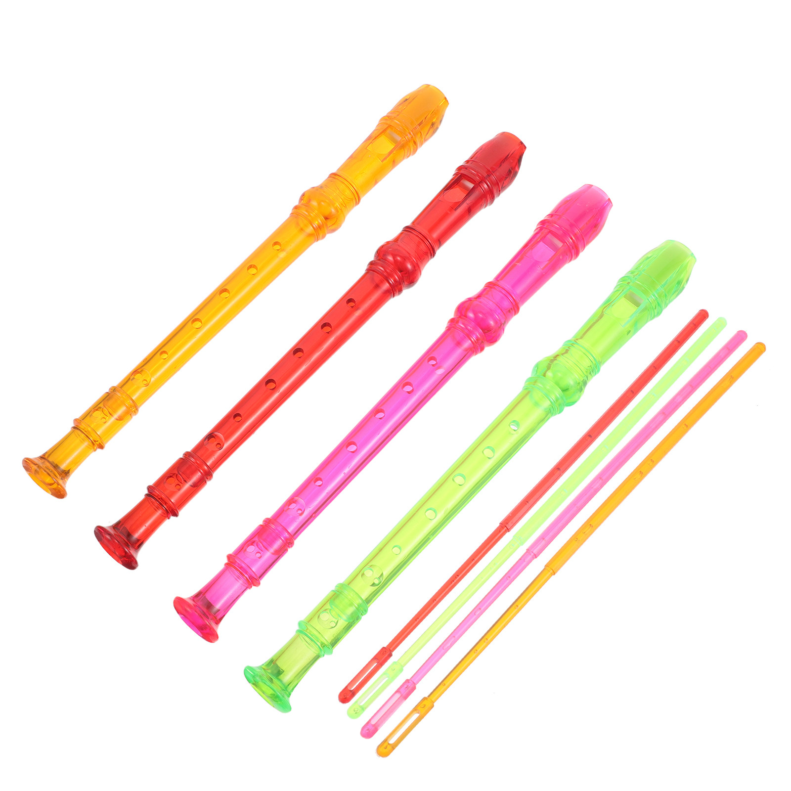 透明なソプラノリコーダー4本セット。8孔のプラスチック製で、 - Soprano Recorder Plastic のレビューと価格