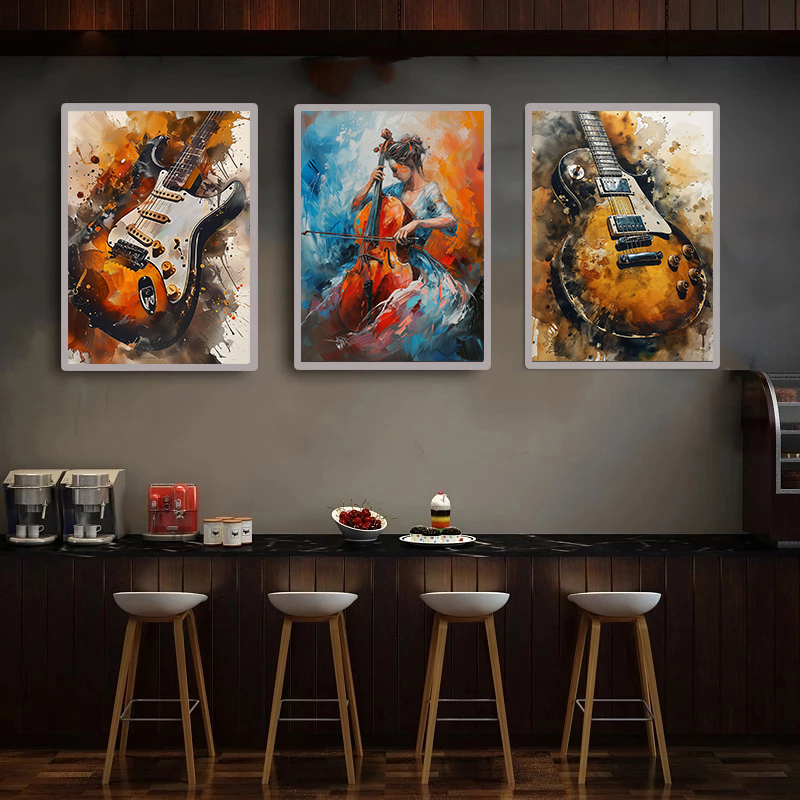 エレキギターのキャンバスアート絵画,楽器のポスター,モダンな - Picture Of Musical Instrument のレビューと価格